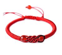 MENGLINA Bracelet tressé à la main avec nœud chinois noir et rouge pour couple - Perles en pierre d'agate naturelle tressée - Bracelet Feng Shui porte-bonheur - Bijoux d'amour, 10g, Pierre Cristal