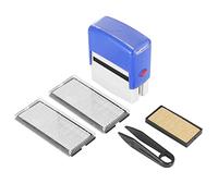 Mengmen Lot de tampons auto-encreurs personnalisables à faire soi-même, nom d'entreprise, numéro d'adresse, tampon en caoutchouc avec pince à épiler, bleu