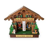 Mengmen Maison météo, maison météo forestière avec et femme, chalet en bois, baromètre et hygromètre, décoration murale