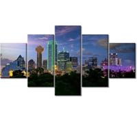 MengMj Paysage urbain de DallasArt sur toile 5 panneaux, tableaux muraux paysage urbain, impression sur toile pour la maison, décoration murale moderne, tendu et encadré