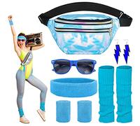 MengQiLe Déguisement Année 80 Accessoire Femme, Années 80 Ensemble avec Sac Banane, Jambières, Bandeau, Bracelets, Boucles d'oreilles et Lunettes pour Années 80s 90s Disco Costume