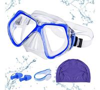 MengQiLe Lunettes de Natation Adultes, Masque de Plongée avec Verres Larges- Réglables Vision 180 Degrés, Sans Fuite, Anti-Buée- avec Bonnet de Bain, Pince-nez, Bouchons d'Oreille