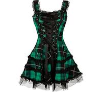 MENGQING Bandage à carreaux vintage gothique pour femmes Robe trapèze Grunge Esthétique Bordure en dentelle Patchwork Mini robe Punk Sexy Vert S