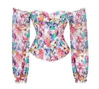 MENGQING Corset sexy pour femme avec manches bouffantes, corsets floraux, bustier gothique, corselete, haut burlesque, grande taille - 8038 floral, 5XL