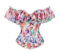 MENGQING Corset sexy pour femme avec manches bouffantes, corsets floraux, bustier gothique, corselete top overbust burlesque grande taille-805 floral, L