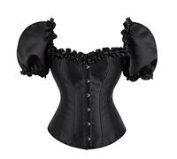MENGQING Corset sexy pour femme avec manches bouffantes, corsets floraux, haut gothique, surpoitrine burlesque, grande taille-9858, noir, M