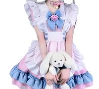 MENGQING Harajuku Tenue de soubrette rose + bleu Cosplay Tenue de soubrette Lolita Jupe Costume Mignon Cosplay Robes de princesse - 1 Ensemble, L