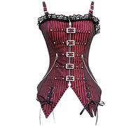MENGQING Overbust Corset Femme Sexy Gothique Corselet Rayé Fermeture éclair Boucle Steampunk Bustier Top Vest Punk Rock Style Vêtements - Rouge, M
