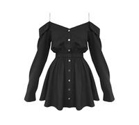 MENGQING Printemps été Vestidos style punk gothique filles sexy taille haute robe à bretelles femmes manches longues épaules dénudées mini-noir, M