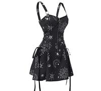 MENGQING Robe à lacets à carreaux demi-fermeture éclair punk avec sangles à boucle A-Line Robes pour femmes - Noir 9802, L