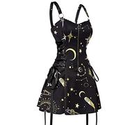 MENGQING Robe à lacets à carreaux demi-fermeture éclair punk avec sangles à boucle A-Line Robes pour femmes - Golden9802, L