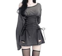 MENGQING Robe pour femme esthétique Harajuku streetwear bandage slim robe moulante Y2k années 90-gris, M