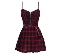 MENGQING Y2K Robe gothique sexy à bretelles d'été moulante à carreaux pour femmes, mini robes courtes, coupe ajustée, vêtements gothiques, carreaux rouges, XL
