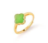 Mengsiy bague de fiançailles en argent Sterling S925 plaqué or, trèfle à quatre feuilles, jaspe de Jade vert, bague en pierres précieuses pour femmes