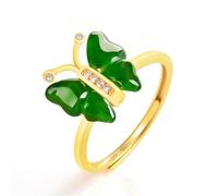 Mengsiy Bague en argent sterling S925 en jade papillon pour femme, bijou délicat en jade vert naturel, plaqué or