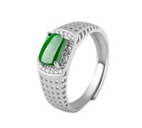 Mengsiy Bague en argent sterling S925 incrustée de jade pour homme, chevalière en jade vert naturel, pierre précieuse carrée, bague unique faite à la main