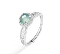 Mengsiy Bague en argent sterling S925 pour femme, incrustée de jade vert naturel, bijou tendance porte-bonheur, promesse d'éternité