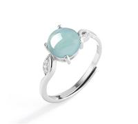 Mengsiy Bague en jade en argent sterling S925, bijou vintage ovale en jade vert pour femme
