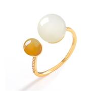 Mengsiy Bague ouverte en jade Hetian naturel pour femme, double pierre précieuse, argent sterling 925 plaqué or, bagues empilables
