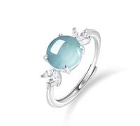 Mengsiy Bagues en argent sterling 925 et jade pour femmes et adolescentes, bague ovale délicate en pierre précieuse verte naturelle turquoise et pierre de lune, bague ouverte