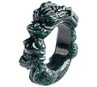 Mengsiy Bagues en Jade Dragon enroulé vert naturel pour hommes, sculptées à la main, pierre de Dragon en jadéite certifiée, véritable bague, bijoux cadeau (Dark Green, 23mm)