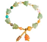 Mengsiy Bracelet en Jade Vert pour Femme, Bracelet élastique Extensible Fait à la Main pour Le Yoga, Bracelet en Perles d'orchidées Naturelles avec Pendentif en Lotus