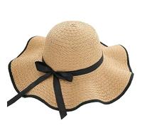 Mengsiy Chapeau de Paille à Large Bord for Femmes Long Ruban Dames Chapeaux de Plage Mode Habiller Enfants été Pare-Soleil Casquettes (Color : H, Size : 54-58cm)