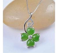 Mengsiy Classique Jade Vert Trèfle Anneau for Dame Anniversaire Accessoires Cadeau De Mode Bague en Argent Femmes Bijoux Réglable (Gem Color : Necklace)