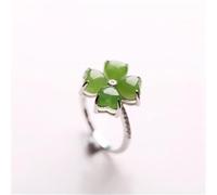 Mengsiy Classique Jade Vert Trèfle Anneau for Dame Anniversaire Accessoires Cadeau De Mode Bague en Argent Femmes Bijoux Réglable (Gem Color : Ring)