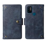 Mengtu Veritable Cuir Housse Téléphone Case Gel TPU Silicone Skin pour UMiDIGI A7 Pro / A9 Pro 2021 6.3" Coque Étui Cas Couverture Protecteur Cover Portefeuille Antichoc Case (Bleu)