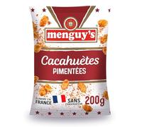 MENGUY'S Cacahuètes Grillées Pimentées, Sachet de 200 g, Élaboré en France, Sans Conservateur, Apéritif Croquant et Savoureux - Lot de 4