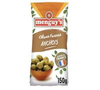 MENGUY'S - Olives Vertes Farcies aux Anchois, Saveur Authentique et Gourmande, Pot 150g - Lot de 4