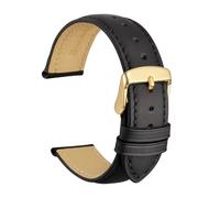 MENGXIU MENGKE Bracelet De Montre En Cuir De Veau, Matériau Souple, 16mm 18mm 19mm 20mm 21mm 22mm 23mm 24mm, Boucle Dorée(Black-Gold-A,24mm)