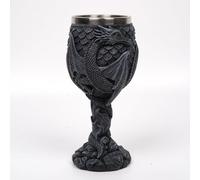 MENGYOULUN Verre à vin médiéval en forme de dragon avec calice gothique en acier inoxydable gris foncé en résine motif dragon fantaisie à collectionner (noir)