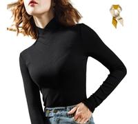 MENGYSM Fleece Crossover Turtleneck,Women's Turtle Neck Long Sleeve Base Layer Tops,Basic Stretch Knitted Slim Fit Pullover Sweater