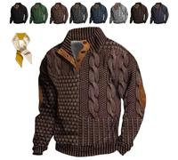 MENGYSM Whitecloths Life Clothing Men,Men's Vintage Knit Print Zip Up Sweatshirt,Casual Long Sleeve Stand Collar Button Pullover