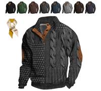 MENGYSM Whitecloths Life Clothing Men,Men's Vintage Knit Print Zip Up Sweatshirt,Casual Long Sleeve Stand Collar Button Pullover