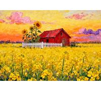 mengzhiyi Broderie Point de Croix Kit Complet Champ de fleurs et chaumière 11CT, Kit de Point de Croix, Pré-imprimé et Estampillé, avec Fils, pour les Débutants - Set de Loisirs Créatifs, 40×50 cm