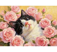 mengzhiyi Kit de Broderie au Point de Croix Estampillé Chat entre fleurs 11CT, Kit de Démarrage de Broderie au Point de Croix avec Canevas Pré-imprimé et Motifs Faciles, 40×50 cm