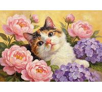 mengzhiyi Kit de Broderie au Point de Croix Estampillé Chat entre fleurs 11CT, Kit de Démarrage de Broderie au Point de Croix avec Canevas Pré-imprimé et Motifs Faciles, 40×50 cm