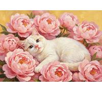 mengzhiyi Kits de Point de Croix Chat entre fleurs Kit de Broderie au Point de Croix Estampillé et, pour les Travaux d'Aiguille d'Adultes Débutants