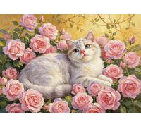 mengzhiyi Kits de Point de Croix Estampé Bricolage Chat entre fleurs 11CT, Gamme Complète de Kits de Démarrage de Broderie Pré-imprimés pour les Débutants, 40×50 cm