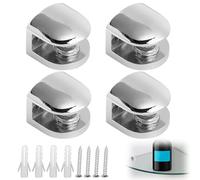 Menibeuty 4 Pièces Support Étagère Verre Réglable de 6 à 8 mm, Livré avec des vis, Finition Chrome Poli, Pince à Verre Support en Alliage de Zinc, Supports de Tablette Mural Fixation