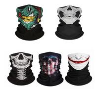 Menibeuty 5 pièce Cache-Cou Foulard Multifonctions, Cache cou Moto Séchage Mask Sport Masque Visage Rapide Ghost Demi-Tête de Mort Homme Hive et Femme, Moto Masque pour Sport Cyclisme Yoga Randonnée