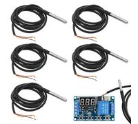 Menibeuty 5 Pièces Température Étanches Compatible avec DS 18B20, 2M Capteur de Température en Acier Inoxydable, Compatible avec Arduino et RB Pi, Shelly - eBook Inclus (-55°C à +125°C)