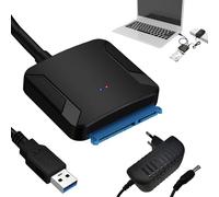 Menibeuty Adaptateur USB SATA avec bloc d'alimentation 12 V 2 A - Adaptateur SATA vers USB 3.0 - Adaptateur USB 3.0 vers SATA - Compatible avec Windows, Mac et Linux - Lecteur externe Plug & Play