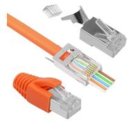 Menibeuty Lot de 10 Fiche RJ45, Connecteurs RJ45 Métalliques Blindés Prise Modulaire avec Décharge de Traction et Protection Anti-torsion, Passe-fil orange pour Câble de Pose Blindé