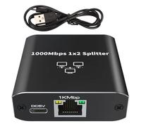 Menibeuty Répartiteur LAN 1 vers 2 Gigabit 1000Mbps, Doubleur RJ45 avec Accès Internet Simultané, Commutateur Ethernet 2 Ports avec Câble d'alimentation Type C, Splitter Réseau pour PC, TV, Routeur