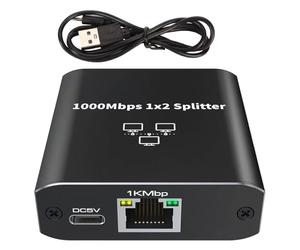 Menibeuty Répartiteur LAN 1 vers 2 Gigabit 1000Mbps, Doubleur RJ45 avec Accès Internet Simultané, Commutateur Ethernet 2 Ports avec Câble d'alimentation Type C, Splitter Réseau pour PC, TV, Routeur