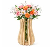 Menibeuty Vase en Bois Artisanal pour Bouquets de Fleurs de Blocs de Construction, Support de Fleur Puzzle Compatible avec Lego 10280/10313 / 10328, Décoration de Maison Moderne et Scandinave